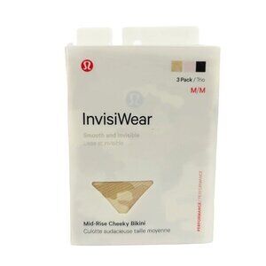 NEW LULULEMON InvisiWear Mid-Rise Cheeky Bikini 3 Pack Black Pink Camo MEDIUM